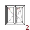 dvoukřídlé okno bez středového sloupku – 1) O, 2) OS