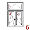 dvoukřídlé okno s nadsvětlíkem – 1) S, 2) OS, 3) OS