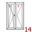 dvoukřídlé balkónové dveře - 1) OS, 2) O